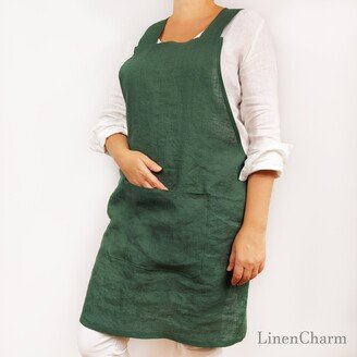 Linen Pinafore Apron, Many Colors, Japanese Cross Back Linen Apron, Apron With Pockets, Style Apron