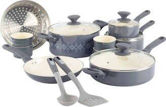 Spice by Tia Mowry Savory Saffron 16pc Healthy Nonstick Ceramic Cookware Set - Charcoal