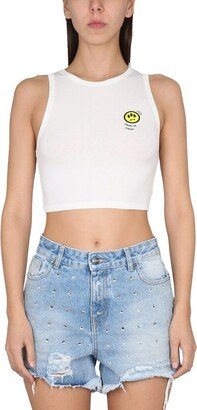 Logo Printed Ribbed Cropped Top