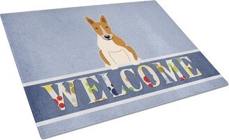 BB5716LCB Bull Terrier Red White Welcome Glass Cutting Board