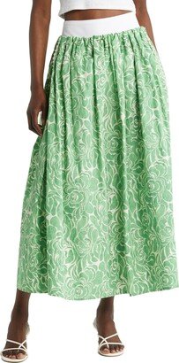 Almost Kelly Floral Print Cotton Maxi Skirt