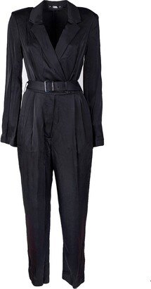 Long-Sleeved Belted Satin Jumpsuit