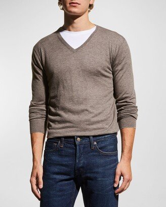 Men's Extra Lightweight Wool-Cashmere V-Neck Sweater