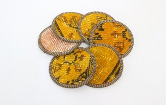 Rug Coaster, Gift For Her, Round Orange Unique Pad, Hand Crafted 553