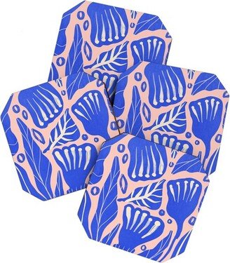 Viviana Gonzalez Abstract Floral Blue Set of 4 Coasters