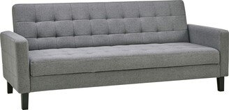 79 Inch Sofa Bed Convertible Futon, Track Arms, Gray Square Tufted Fabric