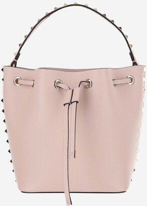 Garnet Calfskin Rockstud Bucket Bag