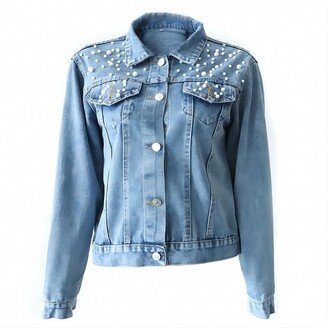 Dawery Wedding Couples Jean Jackets Personalized Denim Bridal with Pearls Jacket Coats Customed Groom Gift Outerwear Vintage Autumn Women-Blue Xxl