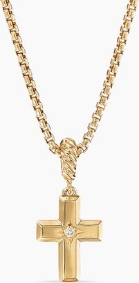 Cross Amulet in 18K Yellow Gold with Center Diamond Women's