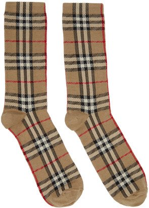 Beige Vintage Check Socks-AA