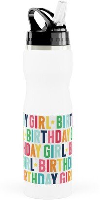 Photo Water Bottles: Birthday Girl - Uppercase - Rainbow Stainless Steel Water Bottle With Straw, 25Oz, With Straw, Multicolor