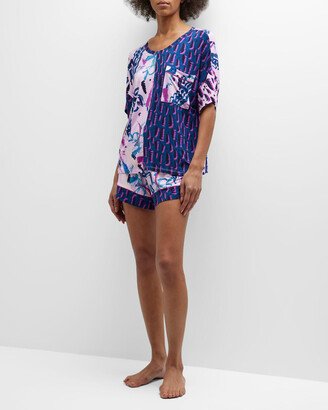 ALIVIA Alex Brushstroke-Print Short Pajama Set