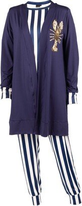 Laines London Navy & Cream Striped Lobster Pyjama Set