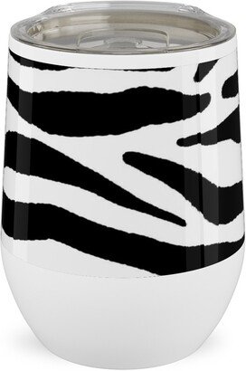 Travel Mugs: Zebra Print - Black And White Stainless Steel Travel Tumbler, 12Oz, Black