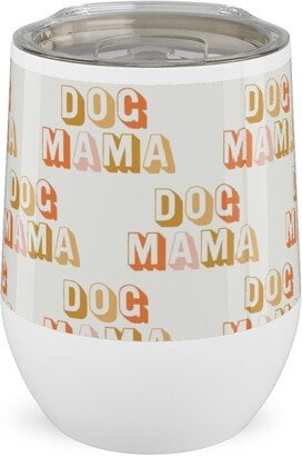 Travel Mugs: Dog Mama - Retro Vintage Text - Earthy Stainless Steel Travel Tumbler, 12Oz, Beige