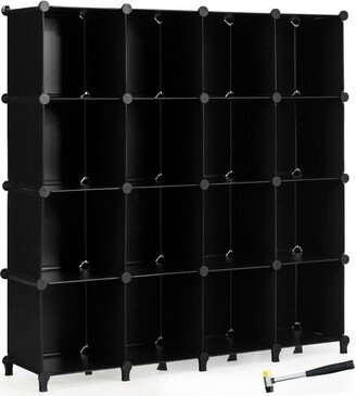 16 Cube Storage Organizer Plastic Organizer Units 49.5'' X 13'' X 50.5'' Black