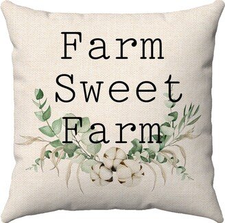 Farm Sweet Pillow - Cozy Farmhouse Shabby Chic Home Decor Cotton Wreath White Or Wheat Fabric Throw