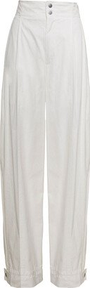 Woman's White Wide Leg Compact Cotton Pants