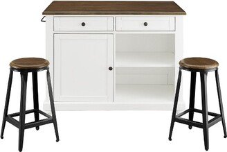 Mona Kitchen Island with 2 Stools White