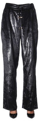 Metallic Effect Flared Trousers-AA