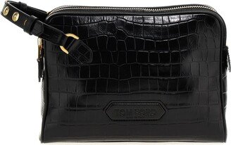 Logo Croco Leather Clutch Bag