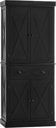 HOMCOM Freestanding Modern Farmhouse 4 Door Kitchen Pantry Cabinet, Storage Cabinet Organizer with 6-Tiers, 1 Drawer and 4 Adjustable Shelves, Black