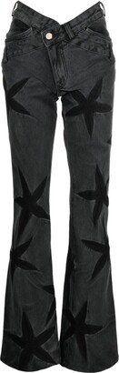 Masha Popova Floral-Patch Bootcut Jeans