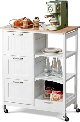 Rolling Kitchen Island Utility Cart with 3 Storage Drawers & Open Shelves White