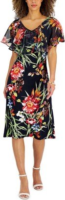 Petites Womens Floral Calf Midi Dress