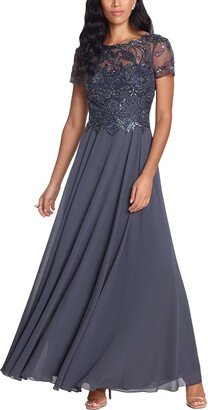 Petites Womens Beaded Maxi Evening Dress