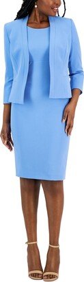 Crepe Open Front Jacket & Crewneck Sheath Dress Suit, Regular and Petite Sizes