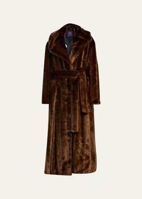 Maison Atia Jackie Faux Fur Top Coat with Tie Belt