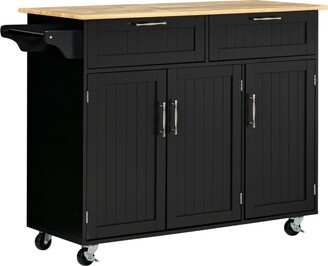 Homcom Mobile Kitchen Island with Storage, Kitchen Cart with Wood Top, Storage Drawers, 3-door Cabinets, Adjustable Shelves and Towel Rack, Black - Bl