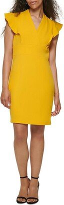 Petites Womens Flutter Sleeve Mini Sheath Dress