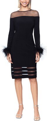 Petite Illusion-Yoke Feather-Cuff Dress