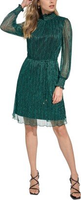 Petite Pleated Metallic A-Line Dress