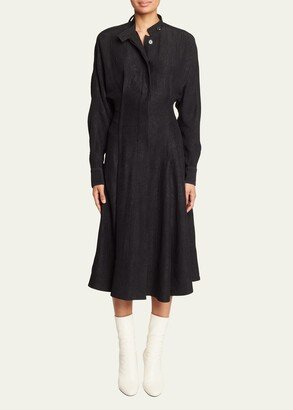 Button-Hem Crushed Matte Satin Midi Shirtdress