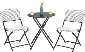 3PCS Patio Rattan Bistro Set Folding Table Chairs Garden Deck