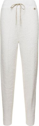 White Jogger Pants with Logo Patch in Brushed Polyamide Woman