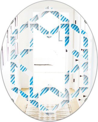 Designart '3D White and Blue Pattern II' Printed Modern Round or Oval Wall Mirror - Hexagon Star