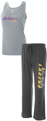 Concepts Sport Women's Heathered Gray, Heathered Charcoal Los Angeles Lakers Plus Size Tank Top and Pants Sleep Set - Heathered Gray, Heathered Charcoal