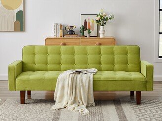 TOSWIN Linen Futon Sofa Bed with Square Arm and Solid Wood Legs-AA