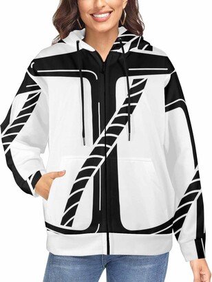 LOSARON Pattern Anchor Print Women's Casual Fashion Jackets Lightweight Dressy Streetwear with Pockets Full-Zip Hooded Sweatshirt 4XL