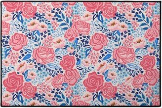 Door Mats: Chintz Roses - Coral And Blue Door Mat, Pink