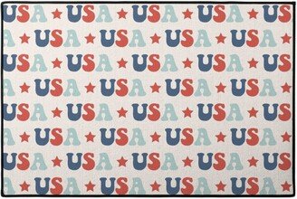 Door Mats: Groovy Vintage Usa - Multi On Cream Door Mat, Multicolor