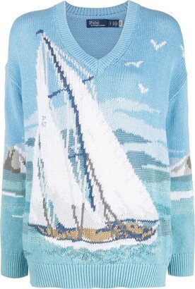 Scenic Motif Crew Neck Jumper