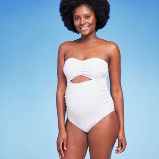 Off the Shoulder One Piece Maternity Swimsuit - Isabel Maternity by Ingrid & Isabel™ White Cup