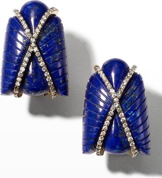 18K Yellow Gold Egypt Fly Earrings with Brown Diamonds and Lapis