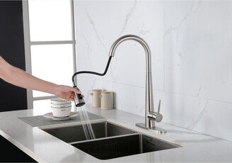 Simplie Fun Kitchen Faucet with Pull Down Sprayer Brushed Nickel, High Arc Single Handle Kitchen Sink Faucet with Deck Plate, Commercial Modern Stainless Steel Ki