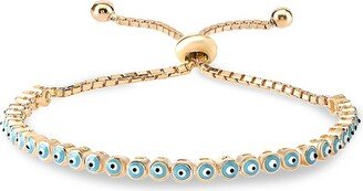 14K Gold Vermeil & Blue Enamel Evil Eye Slider Bracelet